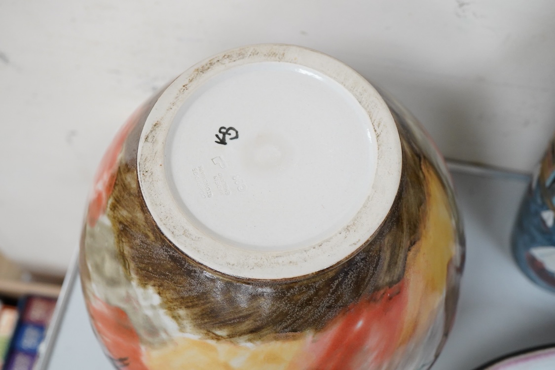 Two Cobridge vases, a Pilkington's Royal Lancastrian vase, 20cm high and a Diane Cross bowl